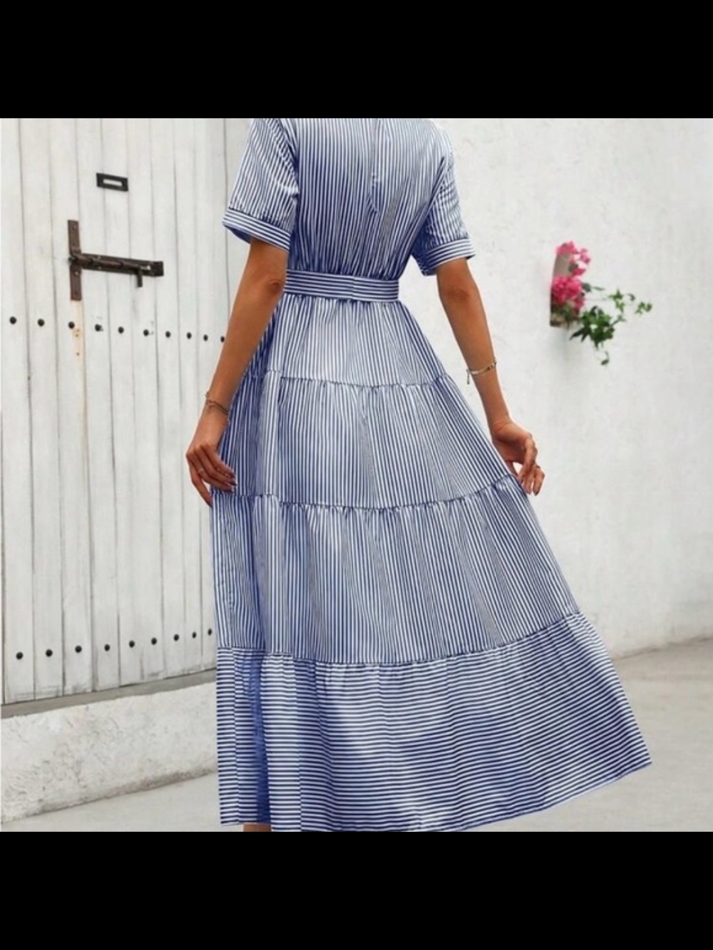 NWOT Striped Blue & White Tie-Waist Maxi Dress - Picture 3 of 9